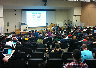 Shot of the crowd that was starting to develop for keynote WordCamp NYC 2012 speech on Sunday