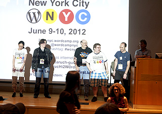 WordCamp New York City 2012 Organizers take a bow at the urging of Steve Bruner during closing words