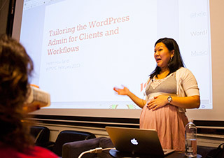 Helen Hou-Sandí speaks to 100+ assembled at WPNYC meetup re: Customizing the WordPress Admin